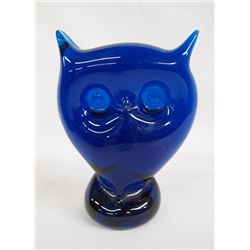 Hand-Blown Blue Glass Owl-Mid Century