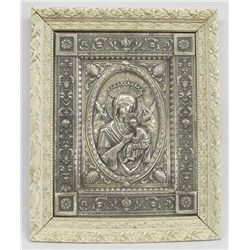 Virgin & Child Icon-Style Metal Relief Plaque