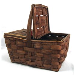 Vintage Woven Wood Picnic Basket