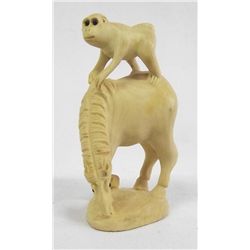 Japanese Carved Boxwood Netsuke, Horse & Monkey