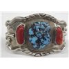 Image 2 : Navajo Turquoise & Coral Sterling Bracelet