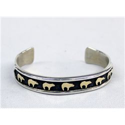 Heavy Sterling Bracelet w/14k Gold Bears, Signed