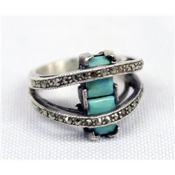 Zuni Sterling Silver Turquoise & Marquisite Ring