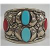 Image 2 : Navajo German Silver Turquoise and Coral Bracelet