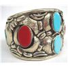Image 4 : Navajo German Silver Turquoise and Coral Bracelet