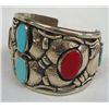 Image 5 : Navajo German Silver Turquoise and Coral Bracelet