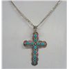 Image 3 : Navajo Sterling Turquoise Cross Pendant - C Yazzie