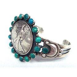Navajo Silver Turquoise Bracelet --Buffalo Dancer