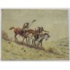 Image 1 : 1954 Oil Painting Three Horseback Braves - Loechel