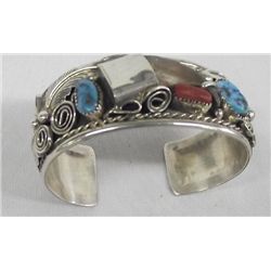 Navajo Sterling Turquoise Coral Claw Bracelet