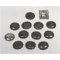 Navajo Sterling Silver Belt Buckle 12 Conchos