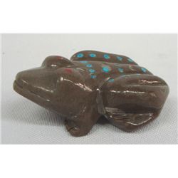 Zuni Carved Frog With Turquoise Inlay