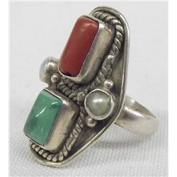 Navajo Sterling Turquoise Coral Ring