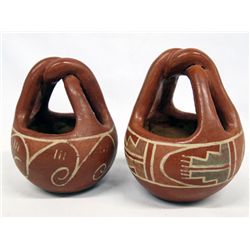 Vintage Santa Clara Redware Pottery Basket Bowls