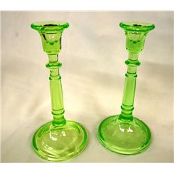Cambridge Vaseline Glass Candlesticks