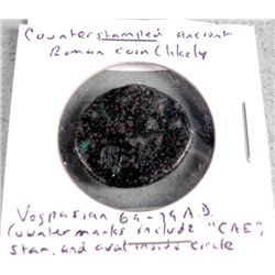 Ancient Roman Coin w/ Various Counterstamps- CAE