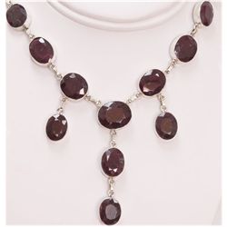 NATURAL 310.0 CTW RUBY OVAL NECKLACE .925 STERLING SILV