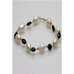 Natural 42.35ct Emerald,Pearl Bracelet .925 Sterling