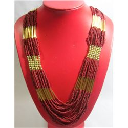 CURTAIN BEADED RED GOLD NECKLACE 20INCH