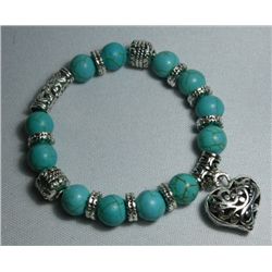 150CTW BLUE TURQUOISE HEART SILVER BRACELET
