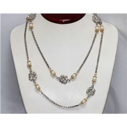 PEARL SILVER LONG  NECKLACE