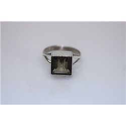 NATURAL 20.75 CTW SMOKY TOPAZ SQUARE CUT RING .925 STER