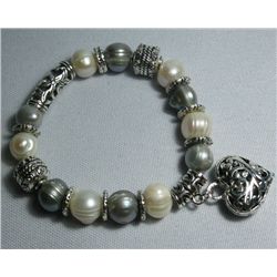 150CTW PHILIPPINE WHITE SILVER PEARL HEART SILVER BRACE