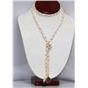 Image 1 : CHANEL STYLE WHITE LEATHER GOLD PLATED LONG NECKLACE
