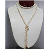 Image 2 : CHANEL STYLE WHITE LEATHER GOLD PLATED LONG NECKLACE