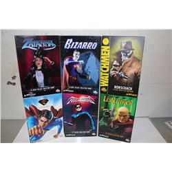 LOT OF 6 ASSORTED 1:6 SCALE COLLECTOR FIGURES, NEW IN BOX. INCLUDES, NIGHTWING, LEX LUTHOR,