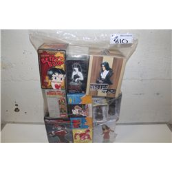 LOT OF ASSORTED MARVEL AND DC COLLECTOR ACTION FIGRUES AND BUSTS, NEW IN BOX. INCLUDES, HARLEY