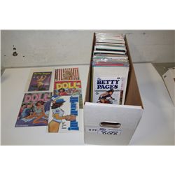 EROS/ SEX INDEPENDENT COMICS SHORT BOX (1980'S-90'S) INCLUDES BETTY PAGE COMICS, DOLLS, LEATHER