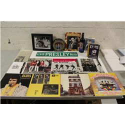 ELVIS AND BEATLES COLLECTABLES- INCLUDES SIGNED AND FRAMED PHOTO OF DJ FONTANA (ELVIS' DRUMMER)