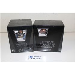 2 STAR WARS- JANGO FETT & SHAE VIZLA COLLECTIBLE MINI BUST, NEW IN BOX