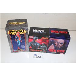 3 MARVEL STATUES, NEW IN BOX INCLUDING: THE AMAZING SPIDER-MAN, CYCLOPS AND NICK FURY
