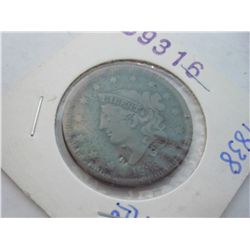 1838 CORONET HEAD LARGE CENT F-12