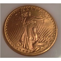 1908 $20 GOLD ST GAUDENS MS-62