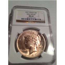 1921 PEACE DOLLAR NGC MS-62  KEY DATE