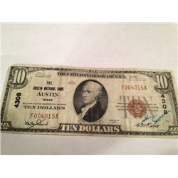 1929 $10 National Bank of Austin Tx Note