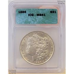 1886 ICG MS 61 Morgan Silver Dollar