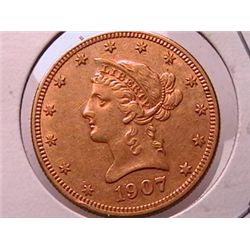 1907 $10 Gold Liberty XF40 Clnd