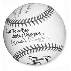 THREE PRESIDENTS AND FIRST LADIES SIGNED BASEBALL