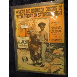 40. 1916 Racist Art and black memorabilia Sheet Music "Where Did Robinson Crusoe Go with Friday on S