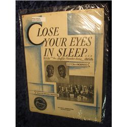 43. 1928 Racist Art and black memorabilia Sheet Music "Close Your Eyes in Sleep".