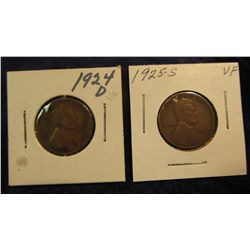 1101. 1924D VG & 1825S VF Lincoln Cents.