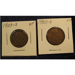 1105. 1923S VF & 1925S VF Lincoln Cents.