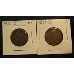1106. 1923S VF & 1925S F Lincoln Cents.