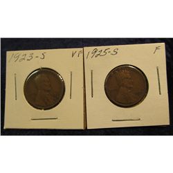 1107. 1923S VF & 1925S F Lincoln Cents.