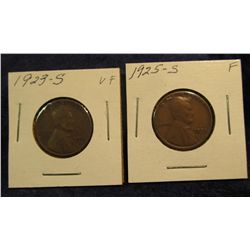 1108. 1923S VF & 1925S F Lincoln Cents.