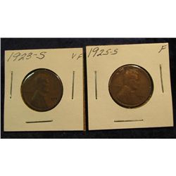 1109. 1923S VF & 1925S F Lincoln Cents.
